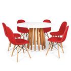 Conjunto Mesa de Jantar Talia Amadeirada Branca 120cm com 6 Cadeiras Eiffel Botonê - Vermelho