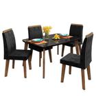 Conjunto Mesa de Jantar Tampo Vidro Com 04 Cadeiras 120x90 Jade RV Móveis Preto/Preto