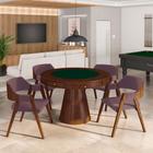 Conjunto Mesa de Jogos Carteado Bellagio Tampo Reversível e 4 Cadeiras Madeira Poker Base Cone Veludo Rosê/Imbuia G42 - Gran Belo