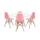 Conjunto mesa eames branca 110cm e 4 cadeiras eames pp rosa