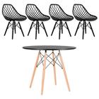 Conjunto Mesa Eames Dsw Redonda Preta 90cm com 4 Cadeiras Kaila Pp Preto Dsw Inj