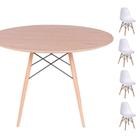 Conjunto Mesa Eames Eiffel DSW Redonda Freijó 90cm + 4 Cadeiras Eames DSW - Branco - ordesign