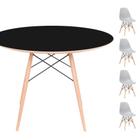 Conjunto Mesa Eames Eiffel DSW Redonda Preta 90cm + 4 Cadeiras Eames DSW - Cinza