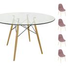 Conjunto Mesa Eames Eiffel Redonda Vidro 120cm + 4 Cadeiras Tania - Marrom - ordesign