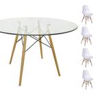 Conjunto Mesa Eames Eiffel Redonda Vidro 90cm + 4 Cadeiras Eames DSW - Branca