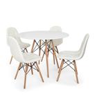 Conjunto Mesa Eiffel Branca 120cm + 4 Cadeiras Dkr Charles Eames Wood Estofada Botonê - Branca
