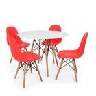 Conjunto Mesa Eiffel Branca 120cm + 4 Cadeiras Dkr Charles Eames Wood Estofada Botonê - Vermelha