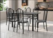 Conjunto Mesa Granito 1,40x0,75cm Cromo Preto com 6 Cadeiras (021) Escolha sua Cor LUANA POP - ARTEFAMOL 7526