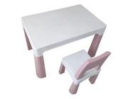 Conjunto Mesa Infantil Rosa Com Gaveta E Cadeira Atividades Refeições