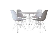 Conjunto Mesa Jantar Eames Eiffel Redonda Branca 90cm com 4 Cadeiras Brancas Base Ferro Branco