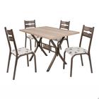 Conjunto mesa jogo sala jantar ciplafe luna tampo madeira bp carvalho montreal 1,20m x 0,80m retangular com 4 cadeiras tubo bronze assento estofado