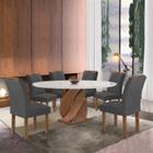 Conjunto Mesa Luna 120cm com 6 Cadeiras Arizona Tampo Redondo Plus com Vidro Chocolate/Off White/Cinza
