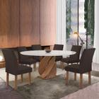Conjunto Mesa Luna 120cm com 6 Cadeiras Canela Tampo Redondo Plus com Vidro Chocolate/Off White/Marrom