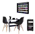 Conjunto Mesa Manicure + Prateleira Porta Esmaltes + Carrinho Auxiliar + 2 Eames Cadeira Preta