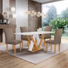 Conjunto Mesa Manuela 120cm com 4 Cadeiras Canela Tampo Dakota Plus com Vidro Cinamomo/Off White/Bege Escuro