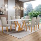 Conjunto Mesa Manuela 160cm com 6 Cadeiras Canela Tampo Dakota Plus com Vidro Cinamomo/Off White/Bege Claro