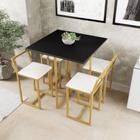 Conjunto Mesa Preta 4 Cadeiras Pequena Estofado Industrial Dourado