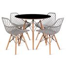 Conjunto Mesa Preta Eames 90cm e 4 Cadeiras Kaila Cinza