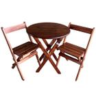 Conjunto Mesa Redonda 70 cm Dobrável com 2 Cadeiras em Madeira Maciça - Imbuia
