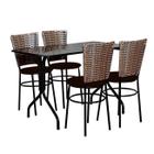 Conjunto Mesa Retangular 70x120cm Preta Com 4 Cadeiras Junco Cappuccino