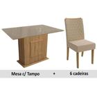 Conjunto: Mesa Sala Jantar Cidra c/ Tampo Madeirado c/ Vidro 160cm + 6 Cadeiras CAD129 Freijó/Bronze/Bege - Kappesberg