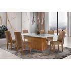Conjunto: Mesa Sala Jantar Luna c/ Tampo de Vidro Canto Curvo 180x90cm e 6 cadeiras Londrina Imbuia/Off White - Suede Capuccino - Rufato