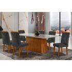 Conjunto: Mesa Sala Jantar Luna Tampo Madeirado c/ Vidro Canto Reto 180x90 e 6 Cadeiras Amsterdã Capuccino/Suede Grafite - Rufato