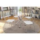 Conjunto: Mesa Sala Jantar Volga c/ Tampo Vidro 90cm + 4 Cadeiras Portugal Cromado/Courano Branco - Kappesberg