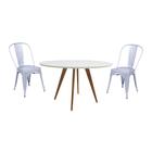 Conjunto Mesa Square Redonda Branco 80 com 2 Cadeiras Tolix Cinza Metálico