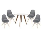 Conjunto Mesa Square Redonda Tampo Branco Fosco 88cm com 4 Cadeiras Eames Colméia Preta com Base Madeira