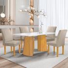 Conjunto Mesa Stella Ripada 120cm com 4 Cadeiras Canela Tampo Smart Plus com Vidro Cinamomo/Off White/Boucle Bege