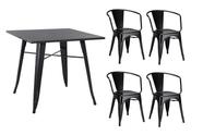 Conjunto mesa Tolix 80 cm + 4 cadeiras Tolix com Braço - Preto