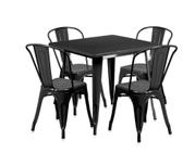 Conjunto mesa Tolix 80 cm + 4 cadeiras Tolix - Preto