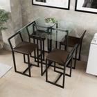 Conjunto Mesa Vidro 4 Cadeiras Pequena Estofado Industrial Black