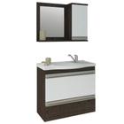 Conjunto MGM Kit Grécia Armário Com Cuba Espelheira 65cm 100% MDF 2 Compartimentos Cor Café/Branco