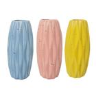 Conjunto Mini Vaso Decor Porcelana Color Relevo Rosa, Azul e Amarelo 12cm 3 Peças - Lívon