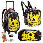 Conjunto Mochila de Rodinhas + Lancheira Térmica + Estojo Mochila Escolar P/ Crianças Infantil Personagem Desenho Aula Material Resistente