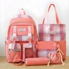 Conjunto Mochilas Rosa 05 Itens Bolsos Frontal Transparente