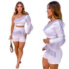 Conjunto Moda Feminina Adulto Malha Crepe 38/40 BRANCO