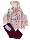 Conjunto Moletom Bebê Menina Flanelado com Capuz Meses Recém Nascido Rosa Malwee Kids