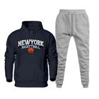 Conjunto Moletom Canguru Com Capuz Estampa New York Basketball Calça Flanelada Cordao Ajustavel