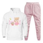 Conjunto Moletom Canguru Feminino Estampa Urso Jardim Com Calça Lisa Conforto Academia Dia a Dia