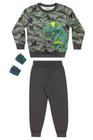 Conjunto Moletom Dinossauro T-Rex Infantil Menino Flanelado com Luva Divertida - Elian