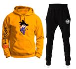 Conjunto Moletom Infantil e Adulto Goku Azul Blue Dragon Ball com Capuz Blusa + Calça - Amarelo