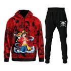 Conjunto Moletom Infantil e Adulto Monkey D. Luffy One Piece Cosplay com Capuz Blusa + Calça