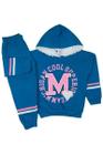 Conjunto Moletom Menina Azul Blusão com Capuz e Calça Inverno
