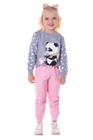 Conjunto Moletom Menina Casaco Mescla Panda e Calça Lisa Rosa