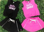 Conjunto Monocromatico Hello Summer Short Saia Moletinho