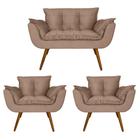 Conjunto Namoradeira Com 2 Poltronas Sala de Estar Opala Suede Cappuccino - LM DECOR