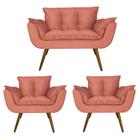 Conjunto Namoradeira Com 2 Poltronas Sala de Estar Opala Suede Coral - DL Decor